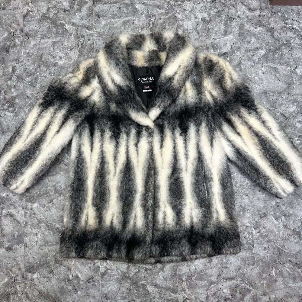 Vintage Olympia Limited Inc Womens Gray Black Faux Fur Coat Size L Made In USA